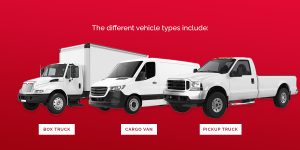 The different vehicle types include box truck, cargo van, and pickup truck